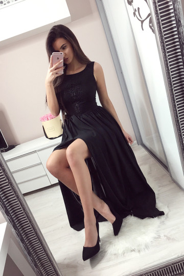 VIRGINIA - Długa sukienka z rozcięciem na nodze czarna zdjęcie drugie