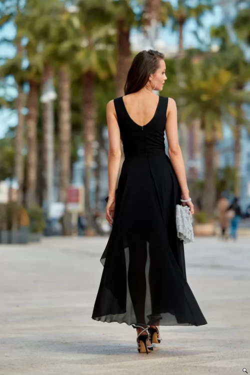 Asymetryczna sukienka z kopertowym dekoltem czarna - EMI