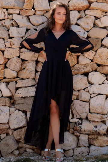 Asymetryczna sukienka z kopertowym dekoltem czarna - NADIA