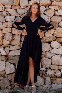 Asymetryczna sukienka z kopertowym dekoltem czarna - NADIA