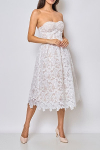 Sukienkowo - Sukienka midi gorsetowa z gipiury z wiązaniem na plecach biała - TINA