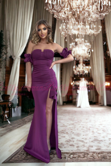 Długa sukienka z rozcięciem na noge fioletowa BELLA