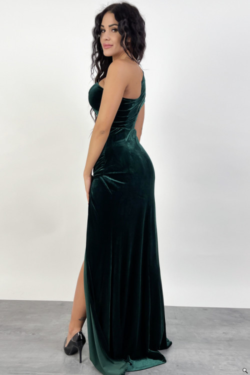 Długa wieczorowa welurowa sukienka na jedną ramię z rozcięciem PORTO Długa wieczorowa welurowa sukienka na jedną ramię z rozcięciem PORTO