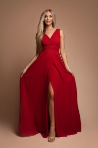 Sukienkowo - Długa sukienka z rozcięciem na nodze czerwona - KIMBERLY