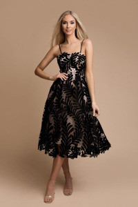 Sukienkowo - Luksusowa sukienka gorsetowa z gipiury midi czarno beżowa - VIVIEN