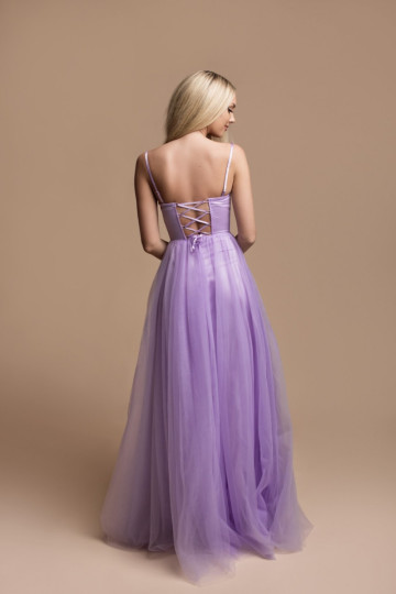 Długa tiulowa gorsetowa sukienka wrzosowa CATIA zdjęcie drugie