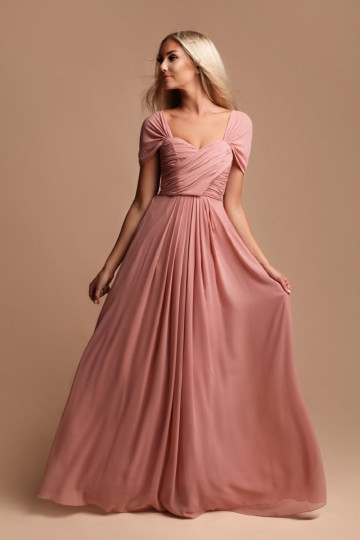 Długa rozkloszowana sukienka na ramiączkach różowa EMMA