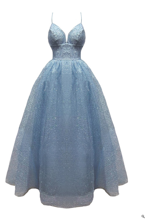 Luksusowa balowa suknia z brokatem błękitna - RAQUEL 