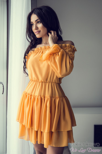 Sukienka hiszpanka bez ramion soczyste mango DESIRE