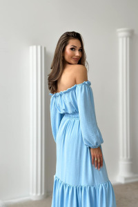 Sukienkowo - Długa sukienka hiszpanka i rozcięciem na nodze błękit PIRE