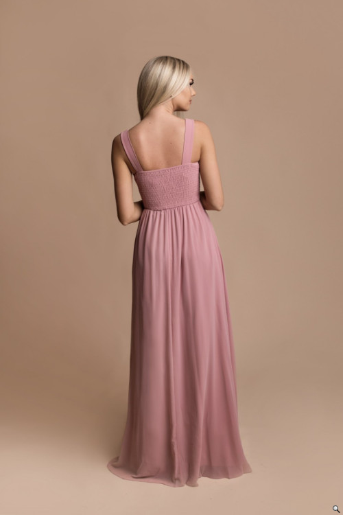 Długa sukienka z rozcięciem na nodze różowa - KIMBERLY