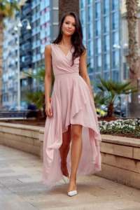 Sukienkowo - Asymetryczna sukienka z kopertowym dekoltem różowa - EMI