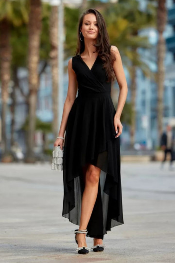 Asymetryczna sukienka z kopertowym dekoltem czarna - EMI