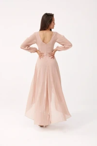 Sukienkowo - Asymetryczna sukienka z kopertowym dekoltem beżowa - NADIA