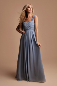 Długa rozkloszowana sukienka na ramiączkach niebieska EMMA