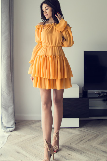 Sukienka hiszpanka bez ramion soczyste mango DESIRE zdjęcie drugie