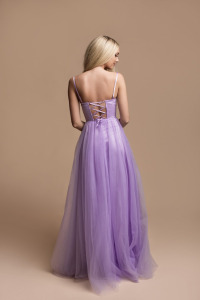 Sukienkowo - Długa tiulowa gorsetowa sukienka wrzosowa CATIA