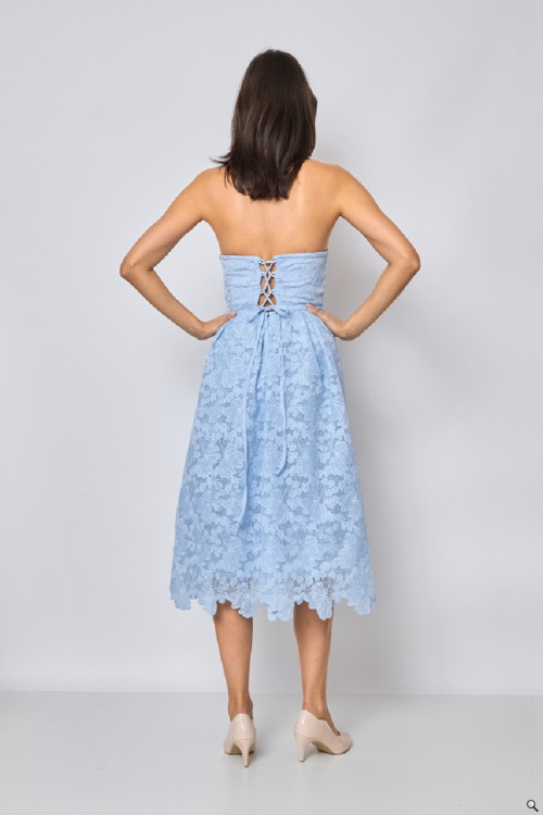 Sukienka midi gorsetowa z gipiury z wiązaniem na plecach niebieska - TINA
