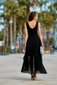 Sukienkowo - Asymetryczna sukienka z kopertowym dekoltem czarna - EMI