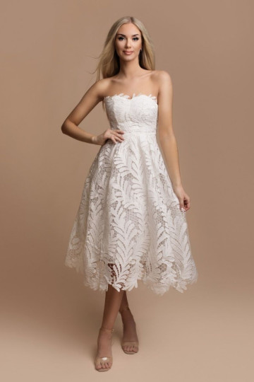 Luksusowa sukienka gorsetowa z gipiury midi biała - VIVIEN
