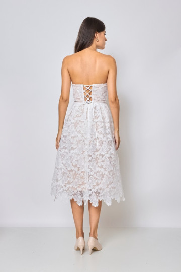 Sukienka midi gorsetowa z gipiury z wiązaniem na plecach biała - TINA zdjęcie drugie