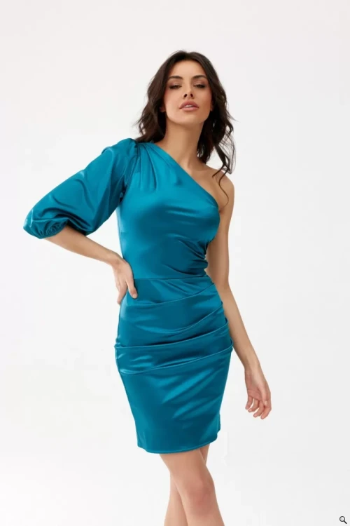 Dopasowana sukienka na jedno ramię błękitna - PILAR