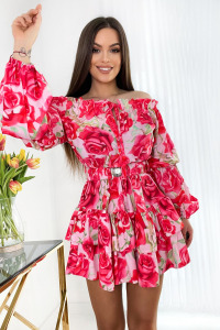 Sukienka z falbanami typu hiszpanka i paskiem kwiaty - AMELIA
