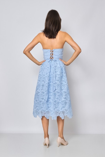 Sukienka midi gorsetowa z gipiury z wiązaniem na plecach niebieska - TINA zdjęcie drugie