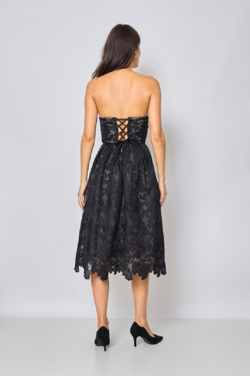 Sukienka midi gorsetowa z gipiury z wiązaniem na plecach czarna - TINA zdjęcie drugie