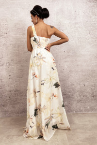 Sukienkowo - Długa sukienka na jedno ramię kwiaty ecru - JASMIN