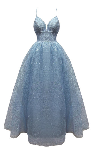 Luksusowa balowa suknia z brokatem błękitna - RAQUEL  zdjęcie drugie