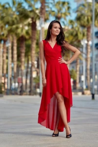 Sukienkowo - Asymetryczna sukienka z kopertowym dekoltem czerwona - EMI