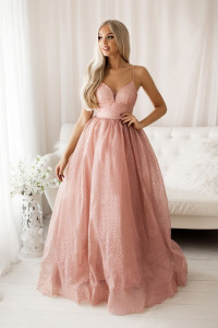 Luksusowa balowa suknia z brokatem różowa - RAQUEL 
