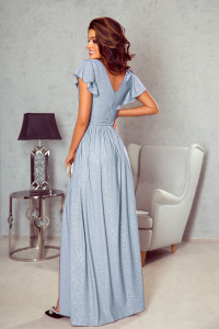 Sukienkowo - Długa brokatowa sukienka z rozcięciem na nodze baby blue - CHLOE