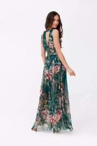 Sukienkowo - Dłyga sukienka w kwiaty z dekoltem w szpic zieleń - CIARA