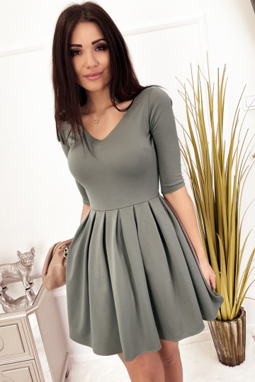 Sukienka rozkloszowana z dzianiny z dekoltem w literę V khaki LISA