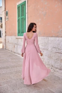 Sukienkowo - Asymetryczna sukienka z kopertowym dekoltem rózowa - NADIA