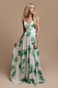  - Sukienka długa w kwiaty z dekoltem V zielone kwiaty - CHARLOTTE