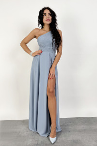 Sukienkowo - Długa sukienka z rozcięciem na nodze na jedno ramię  błękitna - LASHA