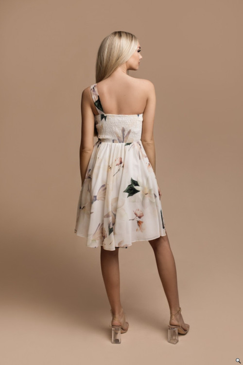 Krótka sukienka na jedno ramię w jasne kwiaty JENNIFER 