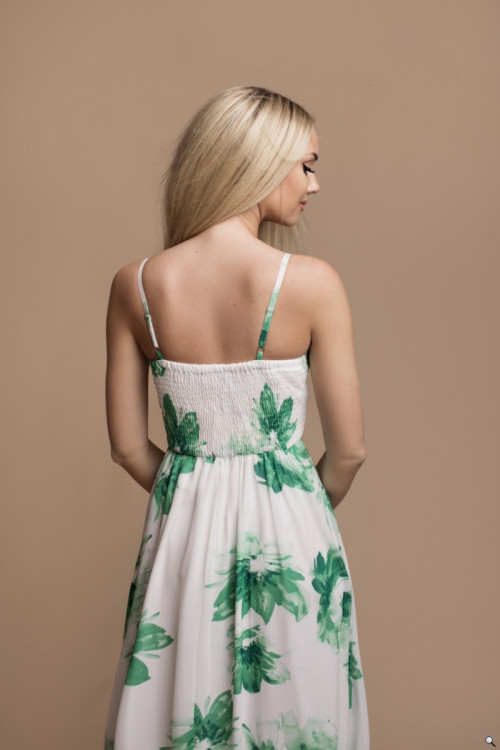 Sukienka długa w kwiaty z dekoltem V zielone kwiaty - CHARLOTTE