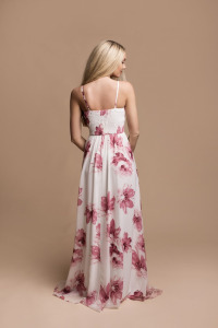 Sukienkowo - Sukienka długa w kwiaty z dekoltem V różowe kwiaty - CHARLOTTE