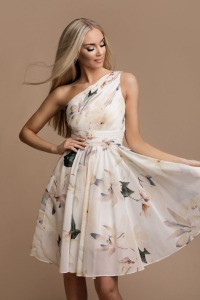 Sukienkowo - Krótka sukienka na jedno ramię w jasne kwiaty JENNIFER 