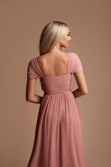 Długa rozkloszowana sukienka na ramiączkach różowa EMMA zdjęcie drugie
